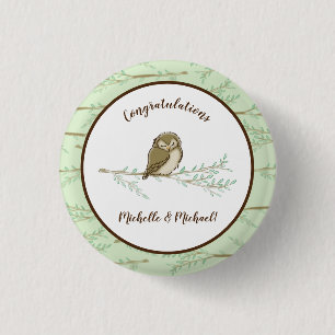 Badge Rond 2,50 Cm Bois de Baby shower de hibou