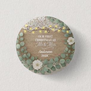 Badge Rond 2,50 Cm Bois Rustique & Eucalyptus M. & Mme Noël