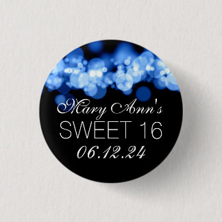 Badge Rond 2,50 Cm Bonbon 16 lumières bleues de Bokeh de fête