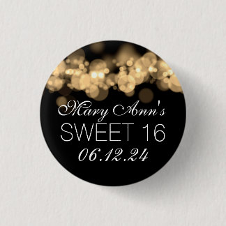 Badge Rond 2,50 Cm Bonbon 16 lumières de Bokeh d'or de fête
