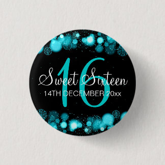 Badge Rond 2,50 Cm Bonbon à hiver 16 lumières de Bokeh de turquoise