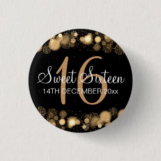 Badge Rond 2,50 Cm Bonbon à hiver 16 lumières de Bokeh d'or de fête