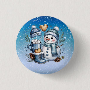 Badge Rond 2,50 Cm Bonhomme de neige confortable d'hiver