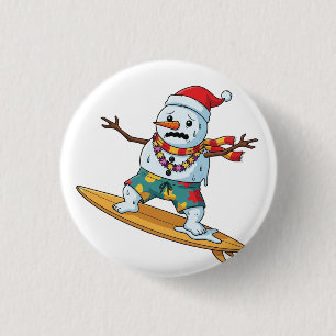 Badge Rond 2,50 Cm Bonhomme de neige surfeur Noël 2026 Vacances drôle