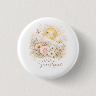 Badge Rond 2,50 Cm Bonjour Floral Soleil Bouton Sunshine