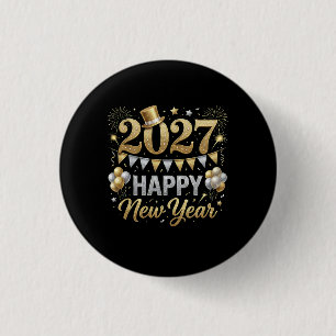 Badge Rond 2,50 Cm Bonne année 2027 Feux d'artifice Ballon doré Eve