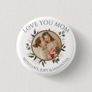 Badge Rond 2,50 Cm Bonne fête des mères   Floral Modern Script 1 Phot