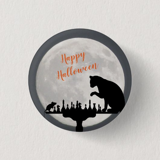 Badge Rond 2,50 Cm Bonne Halloween Chat N Souris Pleine lune (Devant)