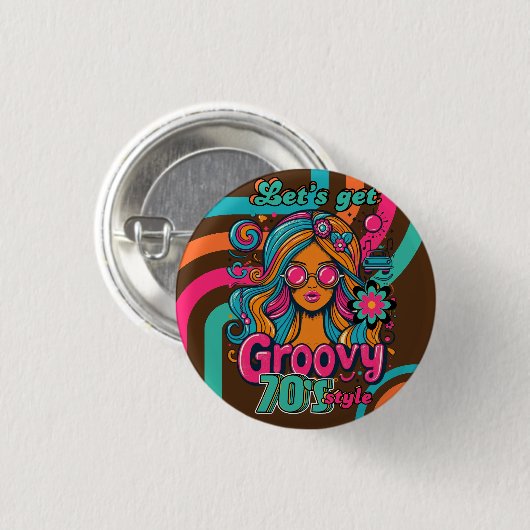 Badge Rond 2,50 Cm Boogie d'anniversaire Retro Disco sur mesure 70's (Devant & derrière)