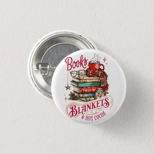 Badge Rond 2,50 Cm Books Blankets and Hot Cocoa  (Devant & derrière)