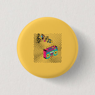 Badge Rond 2,50 Cm Boombox audio rétro.