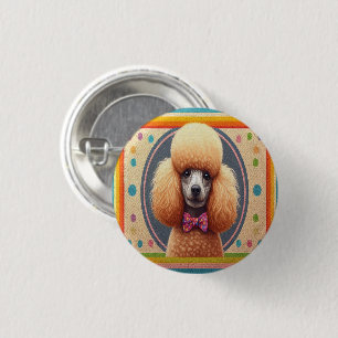 Badge Rond 2,50 Cm Bordure colorée du chien de caniche réaliste et él