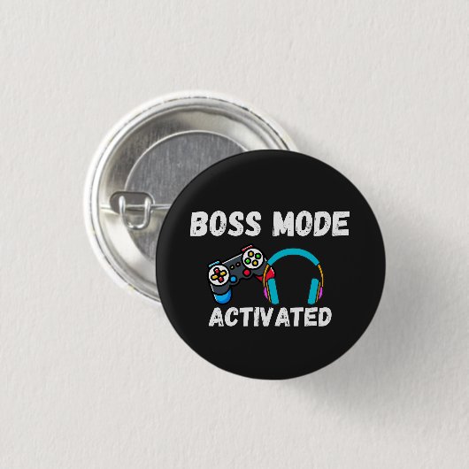Badge Rond 2,50 Cm Boss Mode Activated Gamer (Devant & derrière)