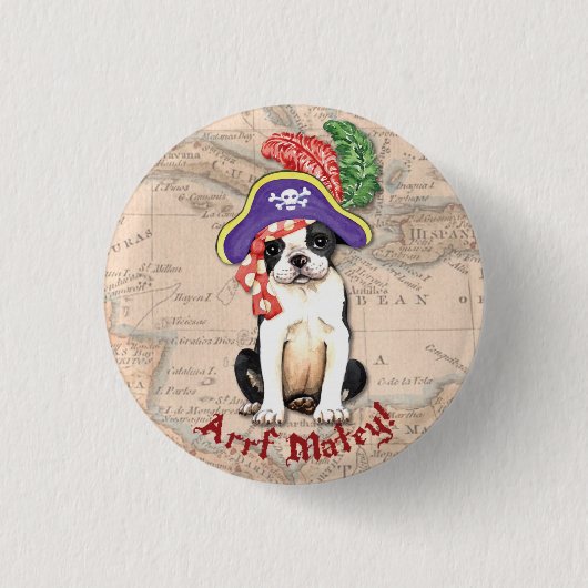 Badge Rond 2,50 Cm Boston Terrier Pirate (Devant)