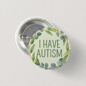 Badge Rond 2,50 Cm Botanique Vert Feuille Texte Autisme (Devant & derrière)