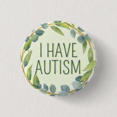 Badge Rond 2,50 Cm Botanique Vert Feuille Texte Autisme (Devant)
