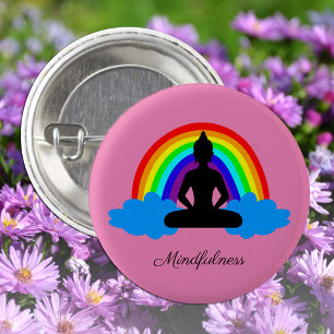 Badge Rond 2,50 Cm Bouddha Arc-en-ciel & Mindfult Yoga /méditation