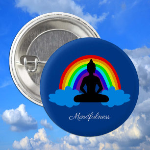 Badge Rond 2,50 Cm Bouddha Arc-en-ciel & Mindfult Yoga /méditation