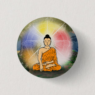 Badge Rond 2,50 Cm Bouddha's Enlightenment & Dharma Wheel Button