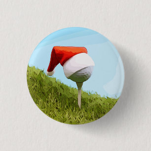 Badge Rond 2,50 Cm Boule de golf sur tee avec chapeau de Santa pour N