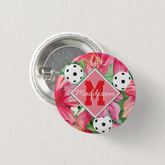 Badge Rond 2,50 Cm 🌺 🌴 Boule tropicale à l'hibiscus, nom (Devant & derrière)