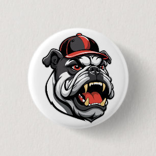 BADGE ROND 2,50 CM BOULEDOGUE AVEC CASQUETTE DE BASEBALL