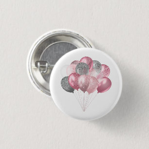 Badge Rond 2,50 Cm Bouquet de ballons scintillants rose et argent