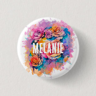 Badge Rond 2,50 Cm Bouquet de roses aquarelles modernes personnalisé