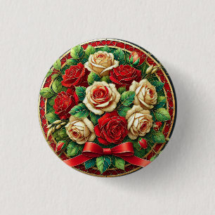 Badge Rond 2,50 Cm Bouquet élégant de roses rouges et blanches