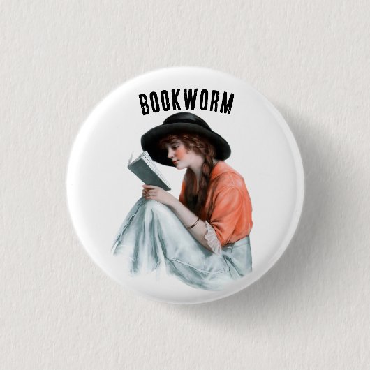 Badge Rond 2,50 Cm Bouquineur, (Devant)