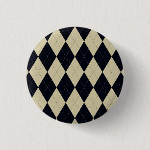 Badge Rond 2,50 Cm Bouton à motifs de losanges noir et crème