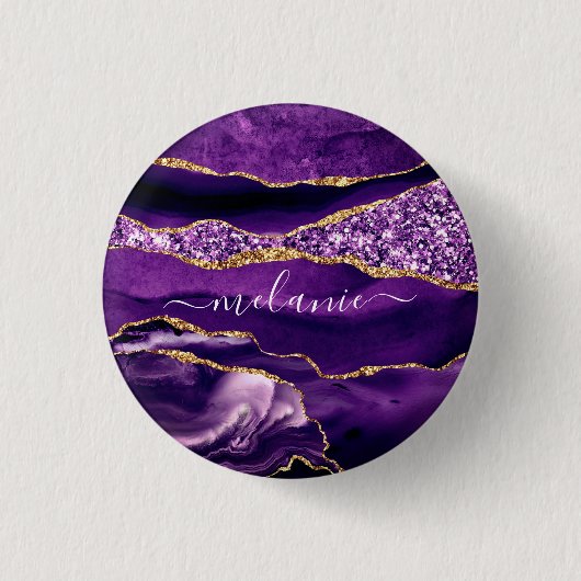 Badge Rond 2,50 Cm Bouton Agate Violet Gold Parties scintillant Votre (Devant)
