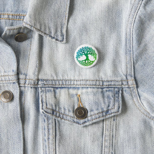 Badge Rond 2,50 Cm Bouton Arbre Celtique de la Vie (Bleu-Vert)