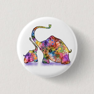 Badge Rond 2,50 Cm Bouton avec bébé mignon et éléphants maman