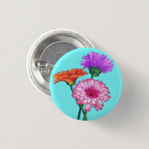 Badge Rond 2,50 Cm Bouton avec Gerbera Marguerites