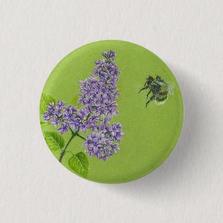 Badge Rond 2,50 Cm Bouton avec lilas et bourdons