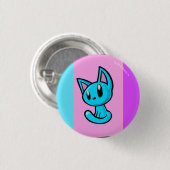 Badge Rond 2,50 Cm Bouton bleu de chaton de bande dessinée (Devant & derrière)