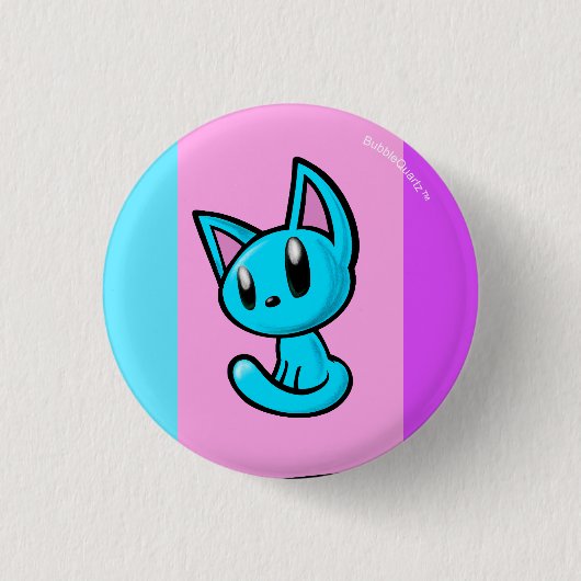 Badge Rond 2,50 Cm Bouton bleu de chaton de bande dessinée (Devant)