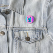 Badge Rond 2,50 Cm Bouton bleu de chaton de bande dessinée (En situation)