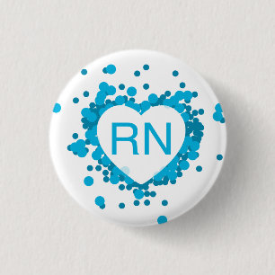Badge Rond 2,50 Cm Bouton bleu de coeur de RN d'infirmière