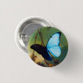 Badge Rond 2,50 Cm Bouton bleu de papillon de Morpho (Devant & derrière)