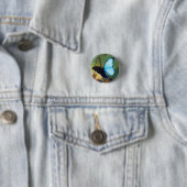 Badge Rond 2,50 Cm Bouton bleu de papillon de Morpho (En situation)
