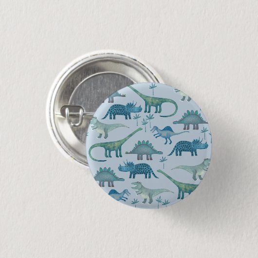 Badge Rond 2,50 Cm Bouton bleu dinosaures (Devant & derrière)
