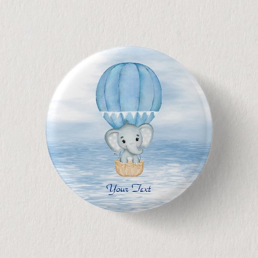 Badge Rond 2,50 Cm Bouton bleu éléphant à air chaud (Devant)