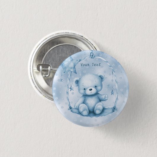 Badge Rond 2,50 Cm Bouton bleu Teddy Bear (Devant & derrière)