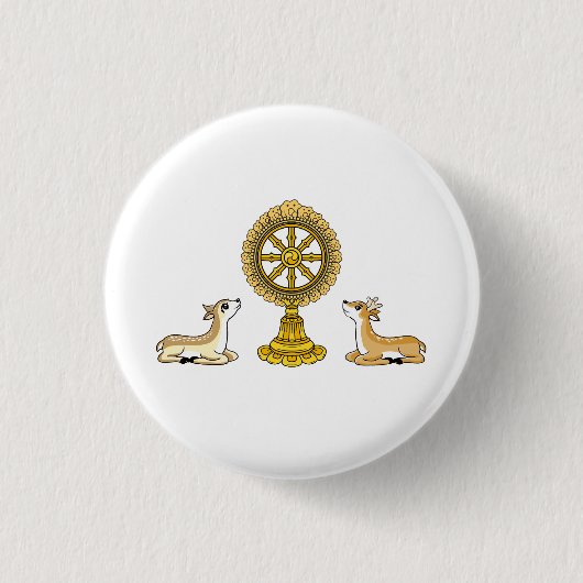 Badge Rond 2,50 Cm Bouton Bouddha Dharma Wheel & Deers (Devant)