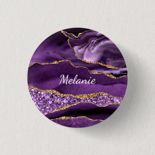 Badge Rond 2,50 Cm Bouton brillant de la Parties scintillant d'or vio
