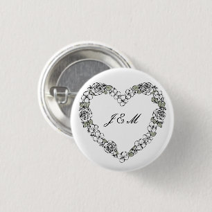 Badge Rond 2,50 Cm Bouton cadeau de mariage - coeur noir et blanc