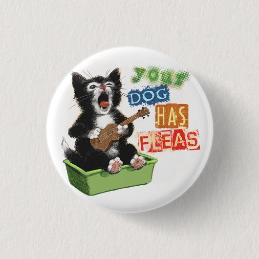 Badge Rond 2,50 Cm Bouton Cat Ukulele (Devant)