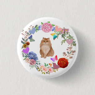 Badge Rond 2,50 Cm Bouton Chat Floral